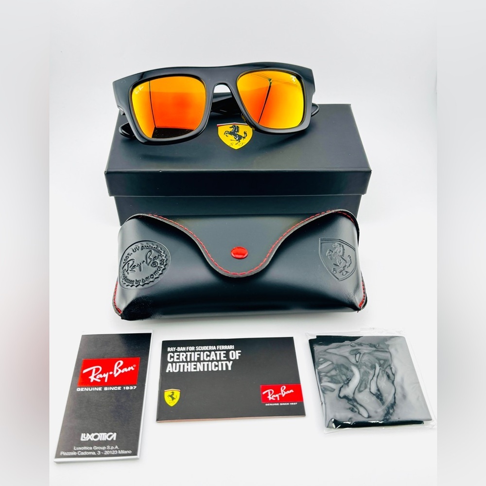 Ray-Ban Scuderia Ferrari Sunglasses RB2217M Black Frame Yellow-Orange Lenses - Picture 14 of 14
